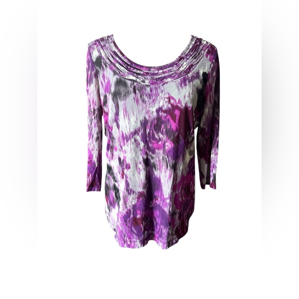 Dana Buchman Purple and Gray Abstract Blouse